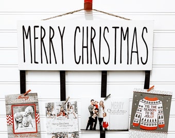 RD Merry Christmas Card Holder - Christmas Card Display - Christmas Cards - Black & White Christmas Decor