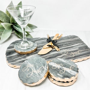 Personalized Marble Coasters Geometric Coasters Set of 4 Gold Edge Marble Coasters Engraved Marble Coasters Gold Edge image 1
