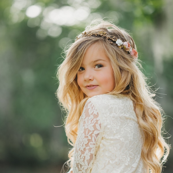 Gold Flower Crown - Flower Crown Wreath - Wedding Flower Crown - Bridal Headpiece - Child flower crown - Style: SCARLETT