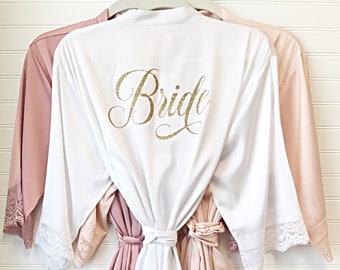 Bride Robe - Bridesmaid Robes - Bridal Robe - Silk Satin & Lace Robe - 10% off BULK ORDERS