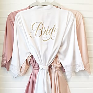Bride Robe - Bridesmaid Robes - Bridal Robe - Silk Satin & Lace Robe - 10% off BULK ORDERS