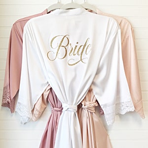 Bride Robe Bridesmaid Robes Bridal Robe Silk Satin & Lace Robe 10% off BULK ORDERS image 1