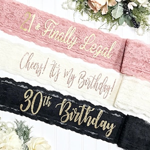 Lace 21 & Finally Legal Sash Birthday Sash 30th Birthday Sash Birthday Party Lace Birthday Sash Lace Sash image 2