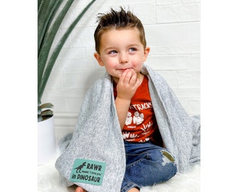 Kids Sweater Fleece Personalized Blanket - Monogrammed Throw - Blanket with Name - Dinosaur Unicorn Construction Blanket