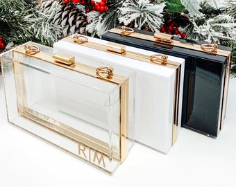 gepersonaliseerde acryl clutch - Clear Purse - Clear Clutch - monogram Portemonnee - kousenvuller - kerstcadeau voor haar - geschenken onder de 30