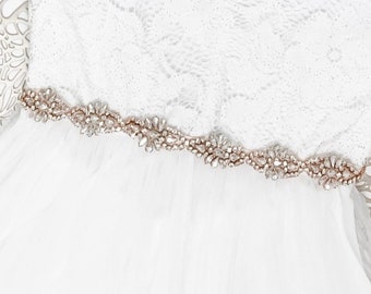 Rose Gold Bridal Belt - Rose Gold Wedding Belt - Bridesmaids Belt- Rose Gold Bridal Sash - Flower Girl Accessories - Style: EMMA