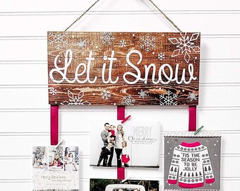 Let it Snow Holiday Card Display - Christmas Card Holder - Christmas Card Display - Let it Snow (natural)