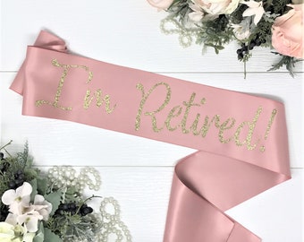 Black And Gold Glitter Personal I/'m Retired Sash Satin Retirement Party Banner