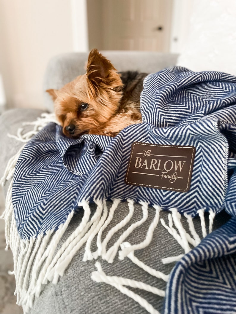 Farmhouse Monogram Throw Personalized Blanket with Name Personalized Gift Corporate Gift Soft Herringbone Stripe Blanket with Tassel image 7