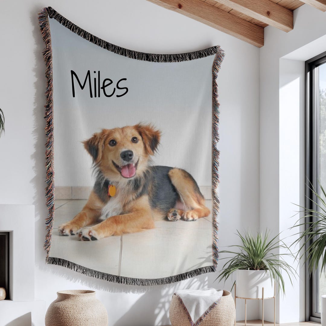Custom Pet Photo Blanket: Woven Dog & Cat Memorial Gift - Etsy