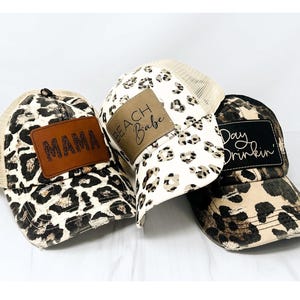 Chapeau queue de cheval imprimé léopard femme Trucker Hat Cadeau pour elle Chapeau personnalisé Cadeau personnalisé pour maman Fête des mères Cadeaux pour demoiselle d'honneur maman
