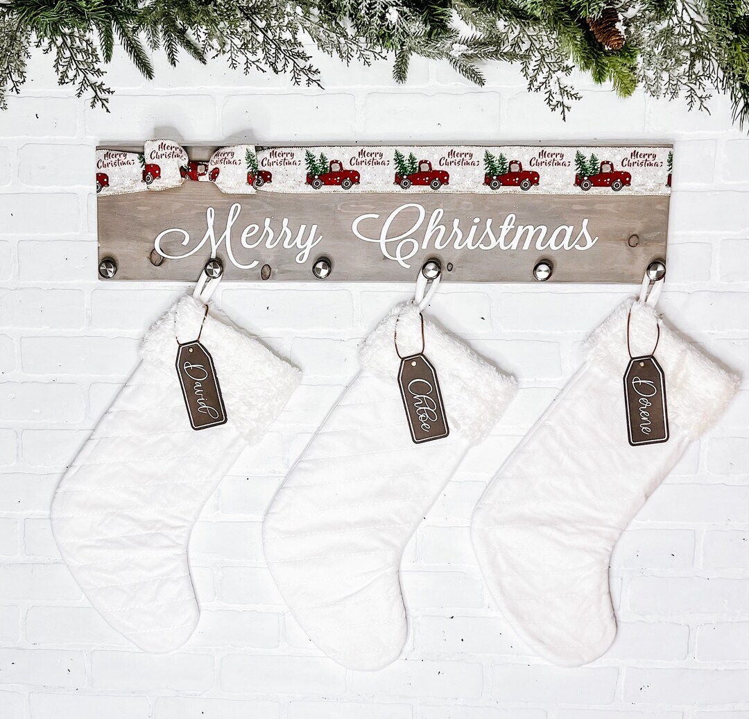 Merry Christmas Stocking Holder Wood Stocking Holder Personalized