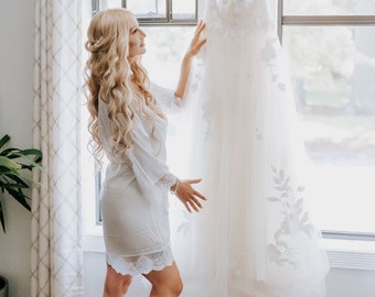 Bride Robe - Bridesmaid Robes - Bridal Robe - Silk Satin & Lace Robe - 10% off BULK ORDERS