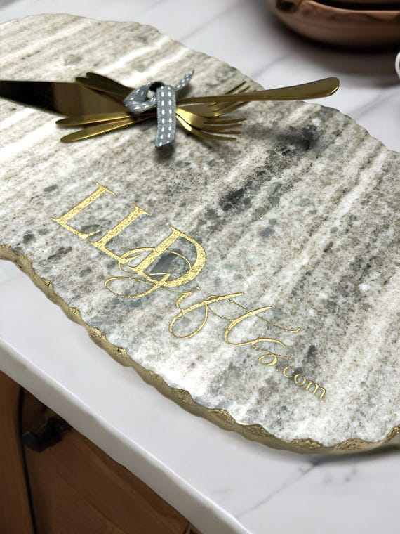 Personalized Marble & Gold Cheese Board - Custom Cutting Board - Charcuterie Board - Serving Tray - Wedding Gift- GOLD EDGE