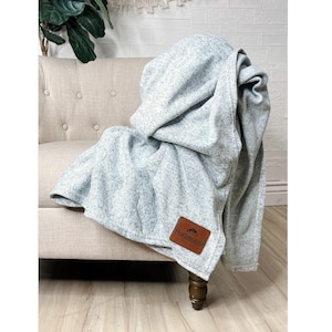 Personalized Sweater Fleece Blanket: Engraved Leather Patch, Cozy Throw