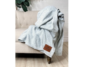 Personalized Sweater Fleece Blanket: Engraved Leather Patch, Cozy Throw