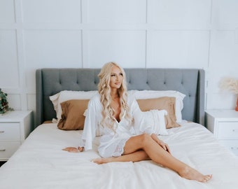 Bride Robe - Bridesmaid Robes - Bridal Robe - Silk Satin & Lace Robe - 10% off BULK ORDERS