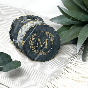 Personalized Marble Coasters Geometric Coasters Set of 4 Gold Edge Marble Coasters Engraved Marble Coasters Gold Edge image 4