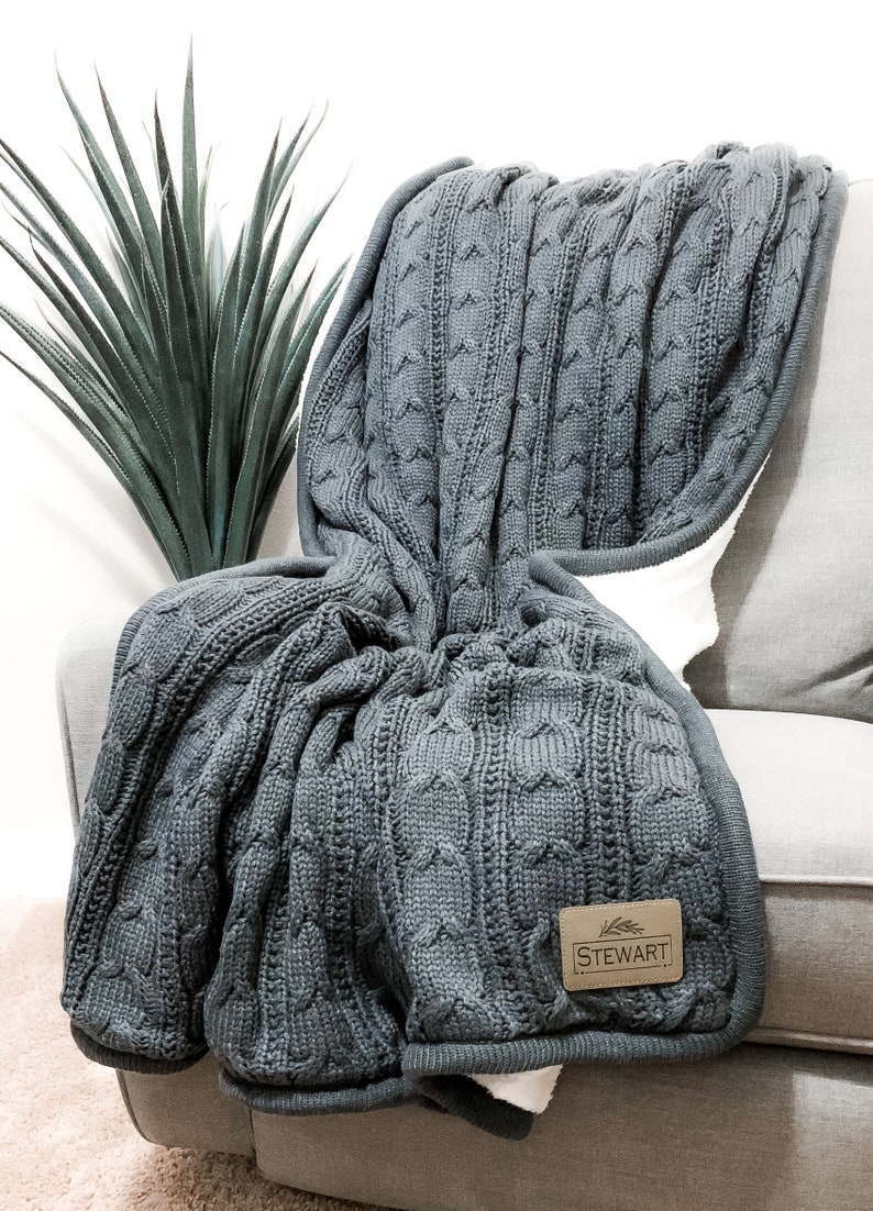 CABLE KNIT Personalized Blanket - Cable Knit Monogram Blanket - Plush Monogrammed Sherpa Blanket with name - Personalized Gift - logo blanket