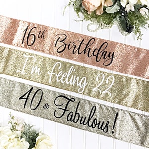 Glitter Birthday Sash 21st Birthday Sash 30th Rose Gold Glitter Sash It's My 21st Birthday image 3