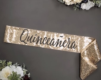 Sequin Quinceañera Sash - 15th Birthday - Quinceanera - Quinceañera Party - Quinceañera Birthday - Quinceañera Ideas - Rosado Metalico