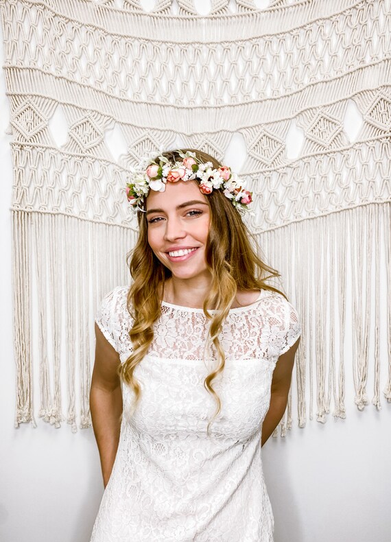 Boho Flower Crown Headband Tiara Floral Hair Accessory Prom Wedding Silver Lavender Celestial Tiara Floral Fantasy Headpiece  main image 4