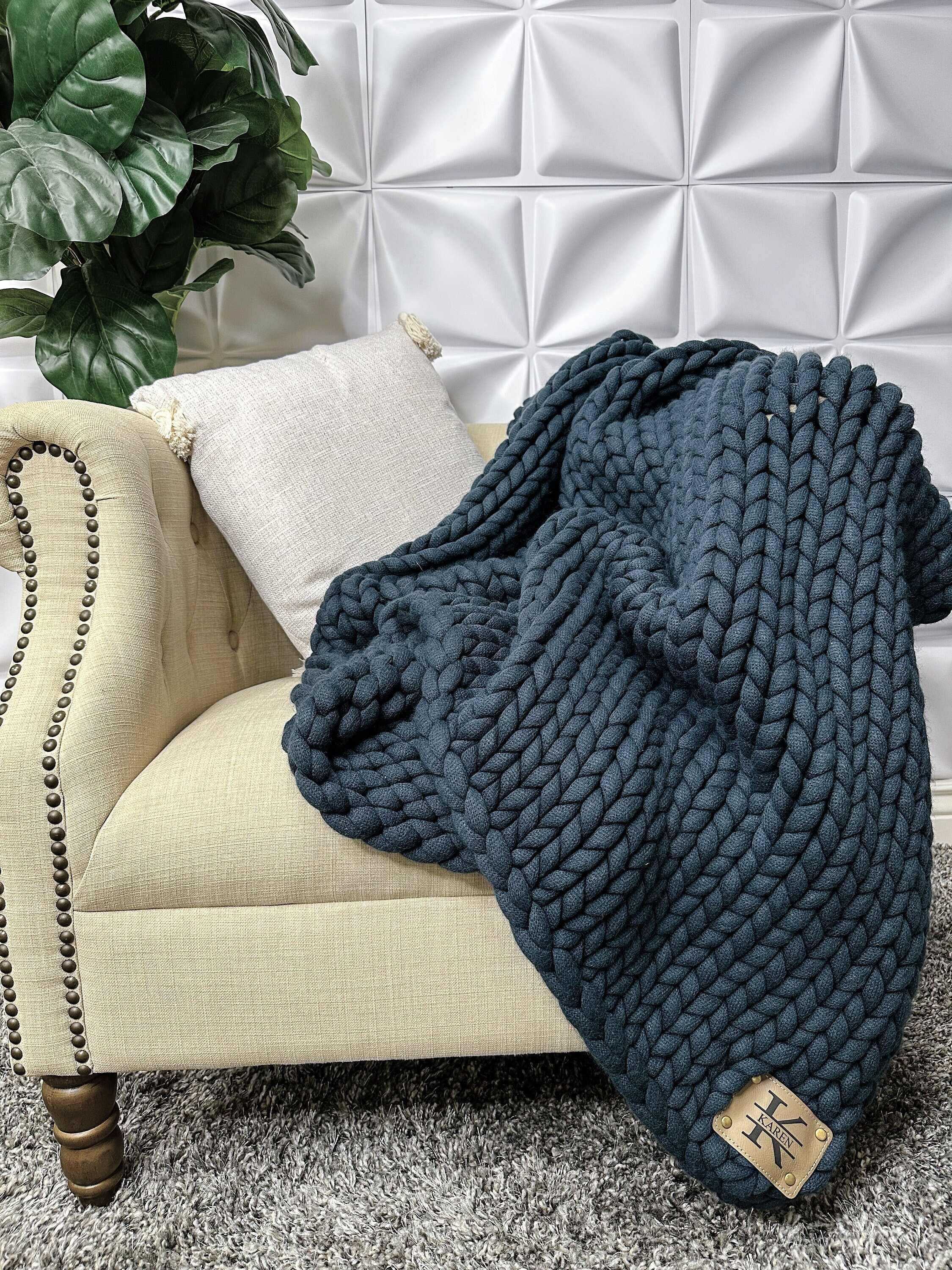 Handmade Blanket Plush Chunky Knit Customized Throw Super Soft & Comfy 50”  x 50”