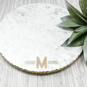 Personalized Lazy Susan Marble & Gold Cheese Board Custom Cutting Board Charcuterie Board Serving Tray Wedding Gift GOLD EDGE image 5
