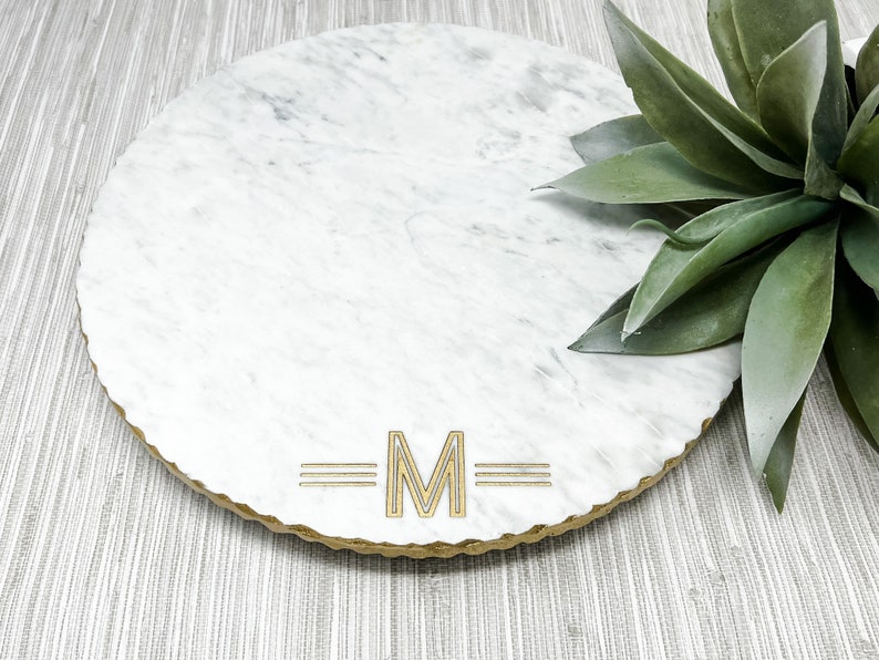 Personalized Lazy Susan Marble & Gold Cheese Board Custom Cutting Board Charcuterie Board Serving Tray Wedding Gift GOLD EDGE image 5