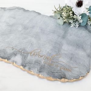 Personalized Wedding Gift Marble Serving Cheese Board for Bride Kitchen Present Gift Set Lazy Susan Engraved Marble Custom Design for Her