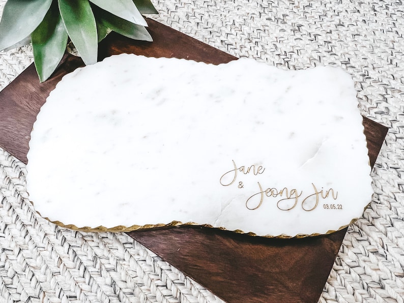 Personalized Marble & Gold Cheese Board Custom Cutting Board Charcuterie Board Serving Tray Wedding Gift GOLD EDGE image 4