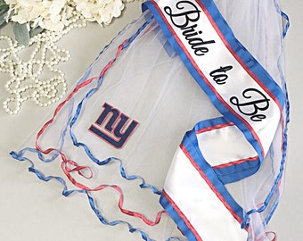 New York Giants Bachelorette Sash and Bachelorette Veil