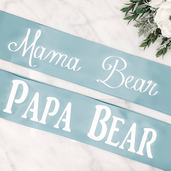 Satin Baby Shower Sash Set - Mama Bear Sash - Papa Bear Sash