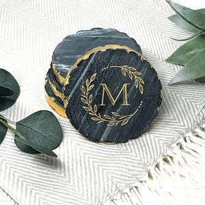 Personalized Marble Coasters Geometric Coasters Set of 4 Gold Edge Marble Coasters Engraved Marble Coasters Gold Edge image 6