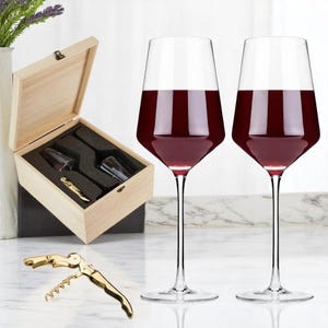 Personalized Wine Set Crystal Glasses Gift Box Wedding Gift Anniversary Present Wine Collection Barware Set Custom Engraving Wooden Box
