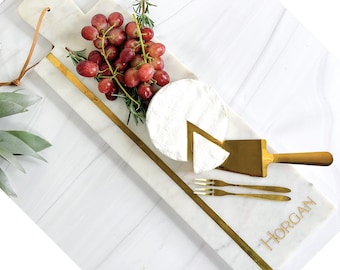 Personalized Cheese Board - Personalized Cutting Board -Bridal Shower - Custom Marble Charcuterie Board -  GOLD STRIPE