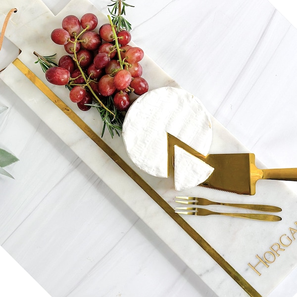 Personalized Cheese Board - Personalized Cutting Board -Bridal Shower - Custom Marble Charcuterie Board -  GOLD STRIPE