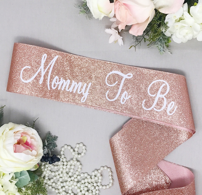 Glitter Mommy To Be Sash Rose Gold Glitter Sash Baby Shower Sash image 1