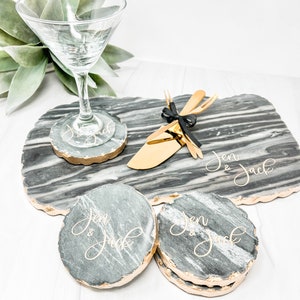 Personalized Marble Coasters Geometric Coasters Set of 4 Gold Edge Marble Coasters Engraved Marble Coasters Gold Edge image 5