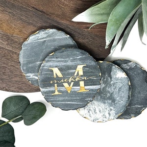 Personalized Marble Coasters Geometric Coasters Set of 4 Gold Edge Marble Coasters Engraved Marble Coasters Gold Edge image 3