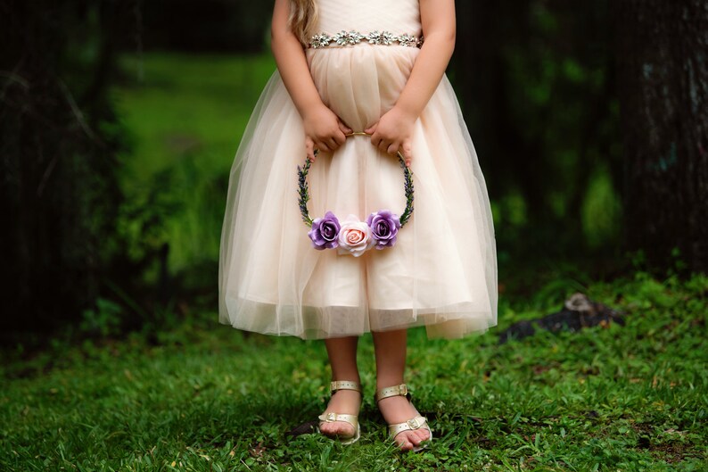 Flower Girl Bouquet Gold Hoop Bouquet Flower Girl Basket Bridesmaid Hoop Bouquet Boho Wedding Decor Wreath