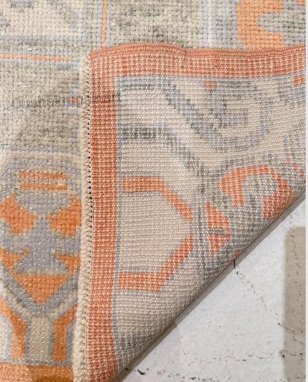 Peach Oushak Rug, Hand Knotted Turkish Area Rug, Vintage Floral Rug,7x14,12x15, Muted Orange Gray Wool Carpet, Living Room Rug, Bedroom Rug,
