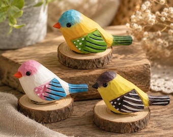 Hand Painted Wooden Bird Figurine, Hand Carved Mini Shelf Decor, Bird Lover Gift