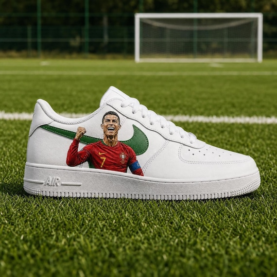 Custom Cristiano Ronaldo Sneakers, Hand Painted CR7 Air Force 1, Portugal Football Fan Gift for Him, Soccer Shoes, Birthday Gift Men