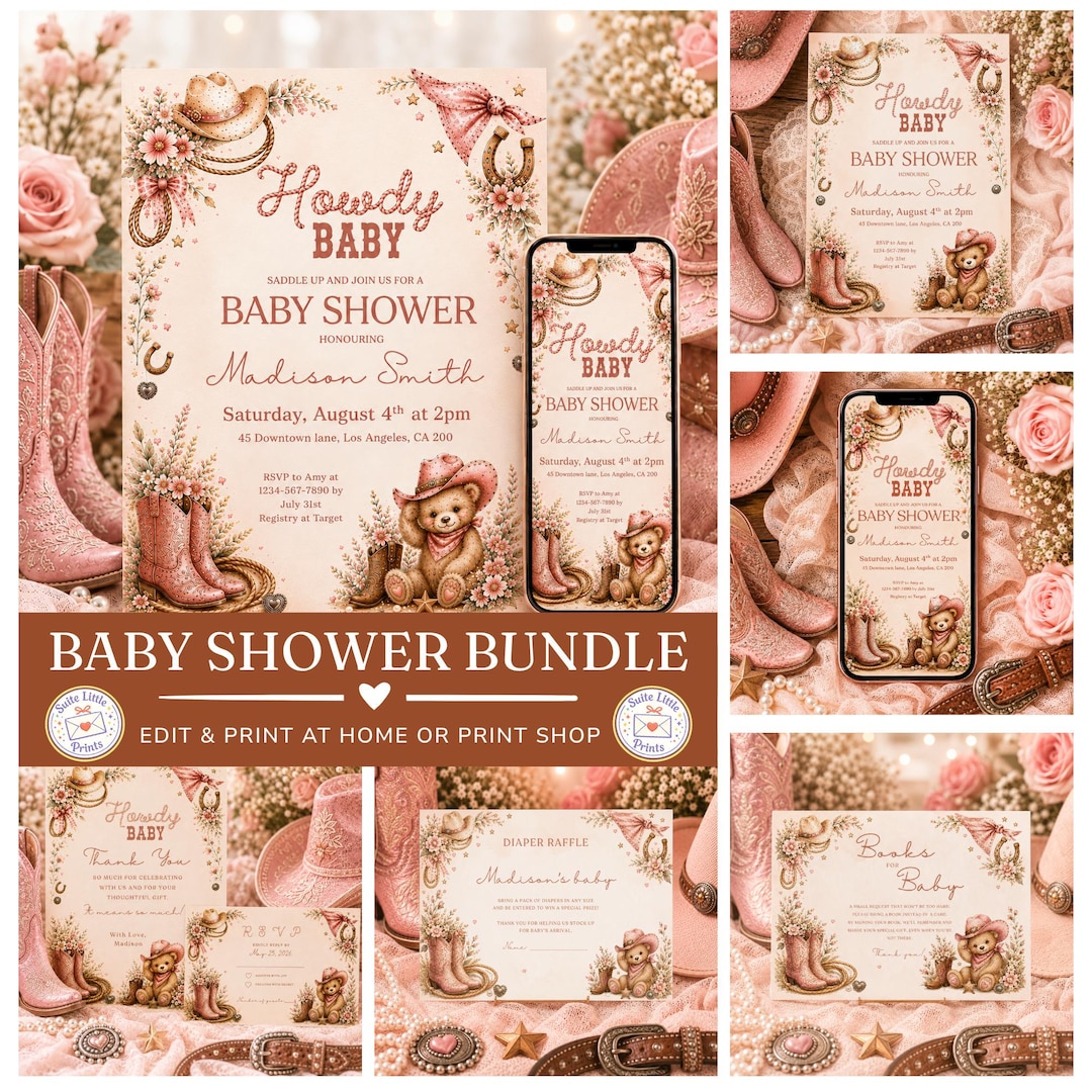 My First Rodeo Invitatioons Howdy Baby Baby Shower Invitation, Editable Canva Template, Western ...
