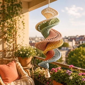 Patrón PDF para molinillo de viento de ganchillo, tutorial de espiral de ganchillo, decoración bohemia para jardín, adorno colgante para porche (hazlo tú mismo)