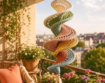 Crochet Wind Spinner Pattern PDF, Twister Spiral Crochet Tutorial, Boho Garden Decor, Hanging Porch Ornament DIY