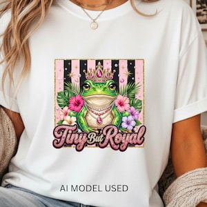 Liten men kunglig groda PNG, söt prinsessgroda PNG, rolig djurskjortadesign, sublimeringsdesign, digital nedladdning