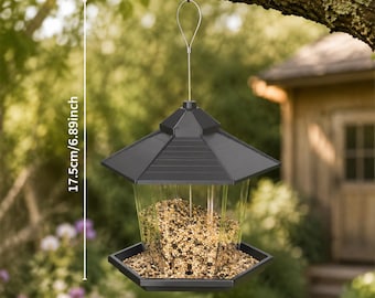 Comedero colgante moderno para pájaros, ideal para exteriores, comedero de semillas para aves silvestres, comedero para pájaros de jardín resistente a la intemperie, decoración para pájaros en patios y jardines.
