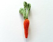 Touchon Carrot Brooch--Cotton Crocheted Vegetable Pin